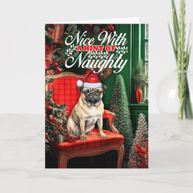 Perro Pug Navidad Travieso o Bueno (Anverso)