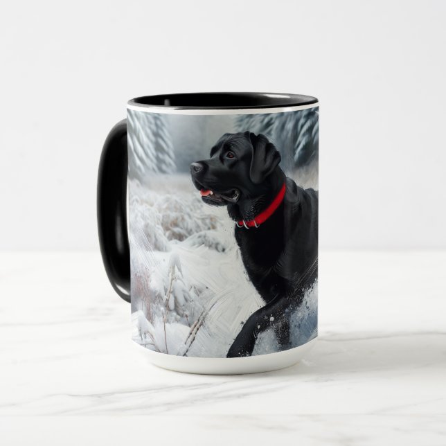 Perro recuperador de labrador negro en taza de caf (Anverso izquierdo)