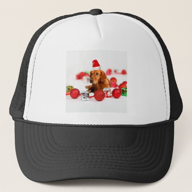 Perro Retriever Dorado Con Gorro Rojo De Santa Nav (Anverso)