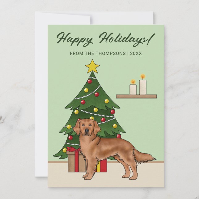 Perro Retriever Dorado Rojo Árbol de Navidad Verde (Anverso)