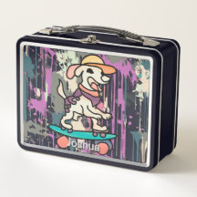 Perro retro en la calle en Skateboard | Divertido