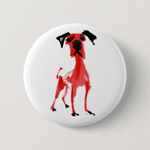 Perro Rojo Botón de Arte Rojo y Negro Expresivo