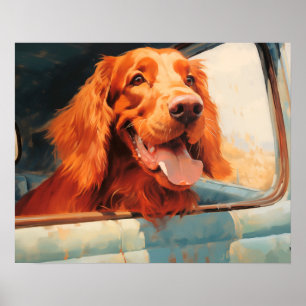 Perro Rojo en Estampa de Arte de Ventana de Camión