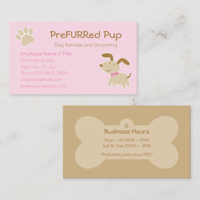 Perro rosado con la tarjeta de visita de la (Anverso / Reverso)