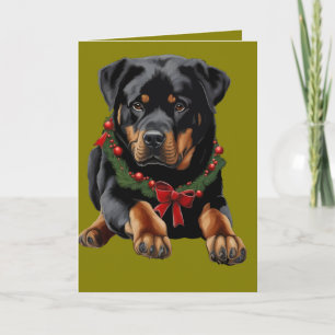 Perro Rottweiler de Navidad con Collar de Guirnald