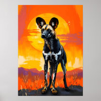 Perro salvaje africano al atardecer - Audaz arte s