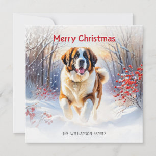Perro San Bernardo en la nieve Feliz Navidad