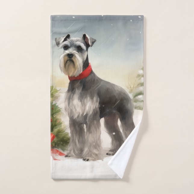 Perro Schnauzer en Navidades de nieve (Toalla de mano)