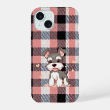 Perro Schnauzer Lindo Cuadro Escocés Rosa
