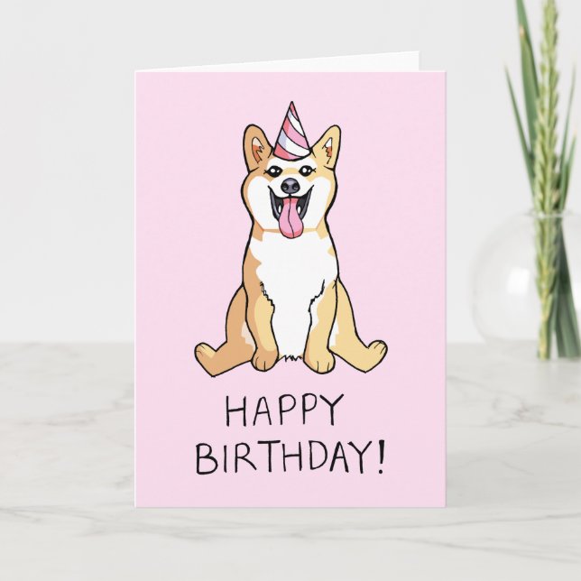 Perro Shiba Inu dibujando tarjeta de cumpleaños fe (Anverso)