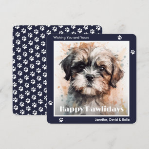 Perro Shih Tzu Navidad Acuarela Azul