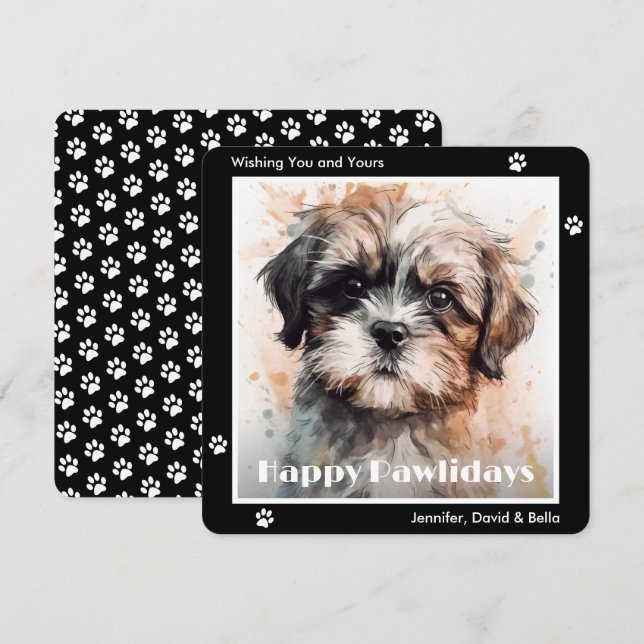Perro Shih Tzu Negro Navidad Acuarela (Anverso / Reverso)