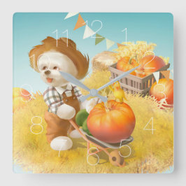 Perro sonriente con reloj de pared cuadrado de Whe