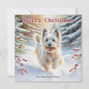 Perro Terrier Skye en la nieve Feliz Navidad