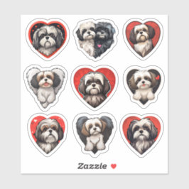 Perro Valentine Shih Tzu con nueve pegatinas