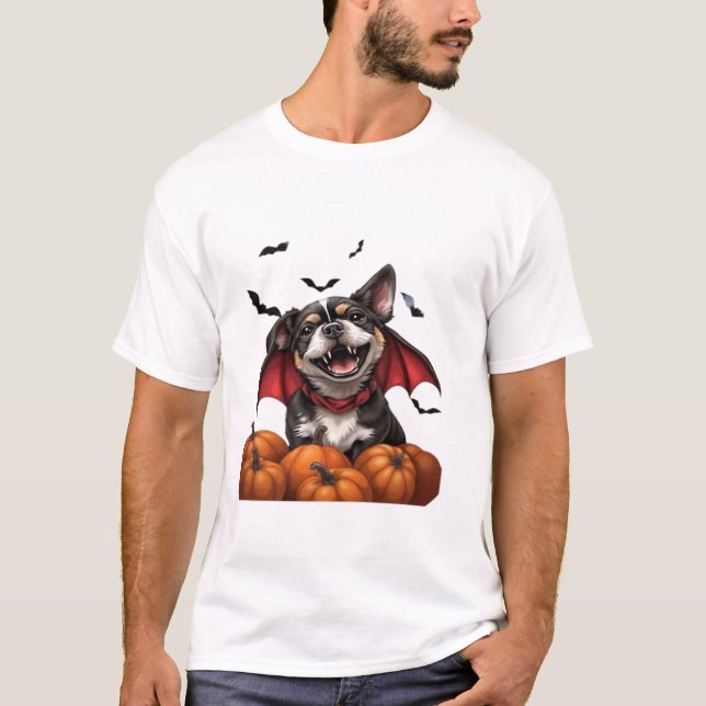 Perro vampiro de Halloween con calabazas camiseta  (Anverso)