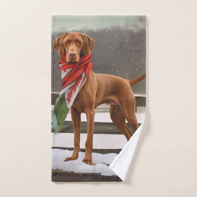 Perro Vizsla en Navidades de nieve (Toalla de mano)
