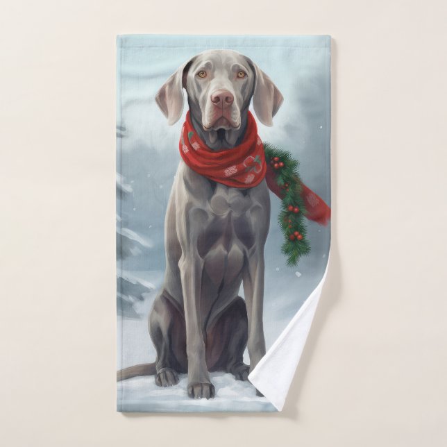 Perro Weimaraner en Navidades de nieve (Toalla de mano)