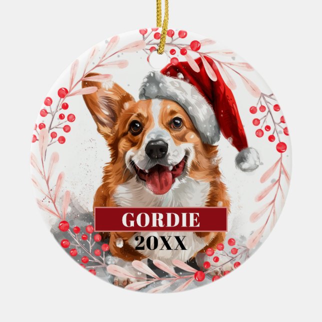 Perro Welsh Corgi con sombrero de Santa Adorno de  (Frente)