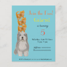 Perro y gatitos, invitación para fiesta de cumplea