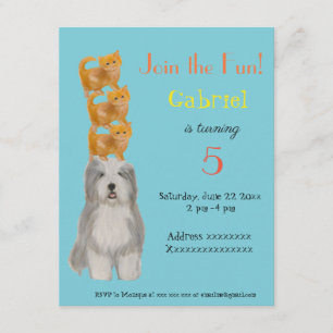 Perro y gatitos, invitación para fiesta de cumplea