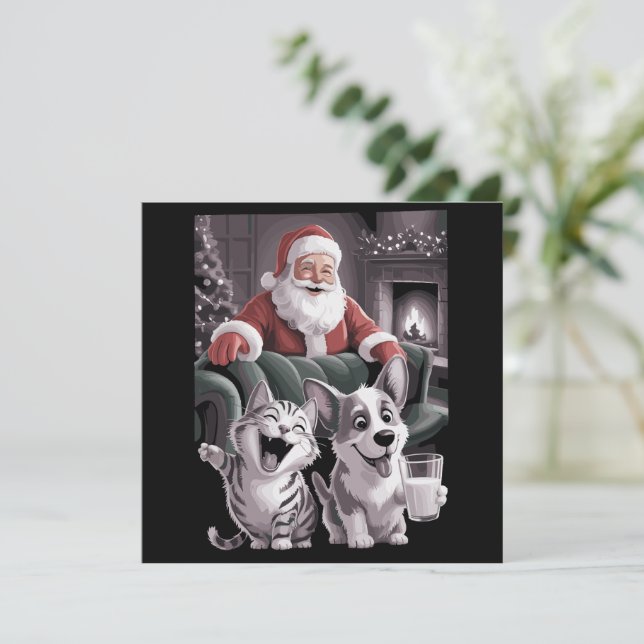 Perro y gato divertido selfie con Santa Navidad  (Anverso de pie)