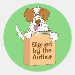 Perro y libro firmado por autores Pegatinas niños
