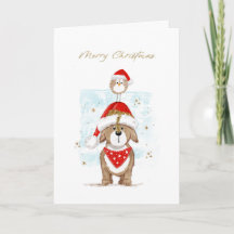 Perro y pájaro lindos en Navidad 