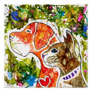 Perro y Poster de gato lindo y colorido - 20" x 20