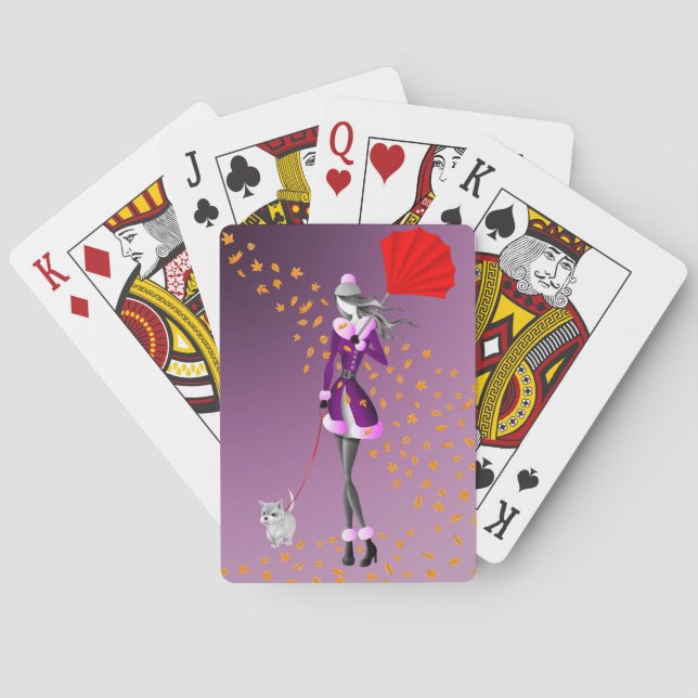 Perro y Señora Cartas de Juego Hojas de Otoño (Reverso)