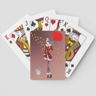 Perro y Señora Cartas de Juego Hojas de Otoño
