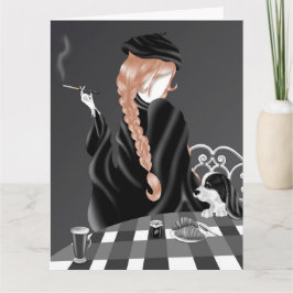 Perro y Señora en café Tarjeta de salutación de Pe