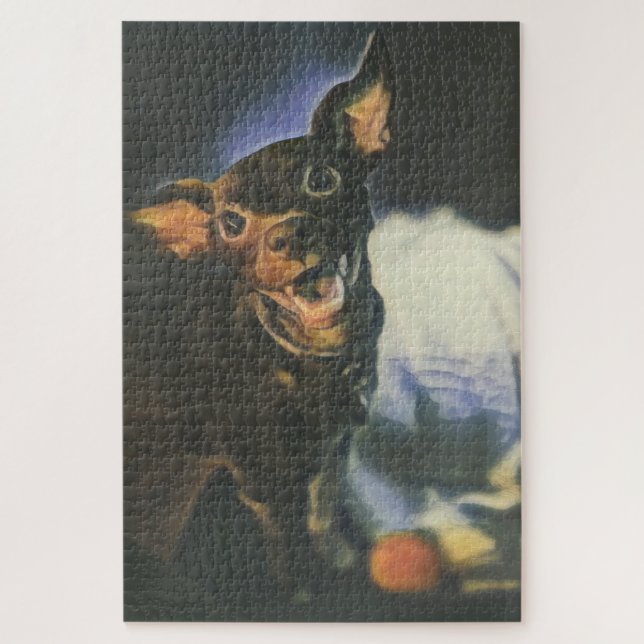 Perro y su rompecabezas de juguete (Vertical)
