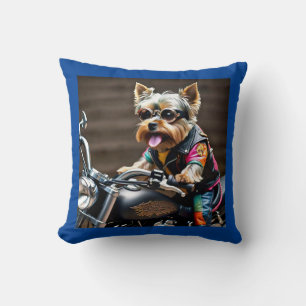 Perro Yorkie colorido en Cojín decorativo de motoc