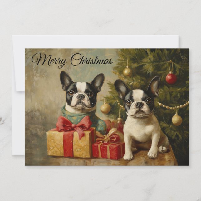 Perros Antiguos Boston Terrier Feliz Navidad (Anverso)