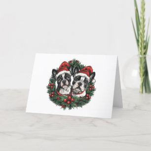Perros Boston Terrier Navidad Corona de Fiesta