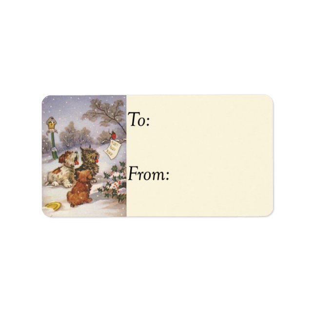 Perros cantando villancicos etiqueta de regalo vin (Frente)