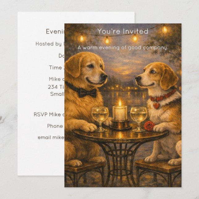 Perros con velas: Invitación cálida y pictórica pa (Anverso / Reverso)