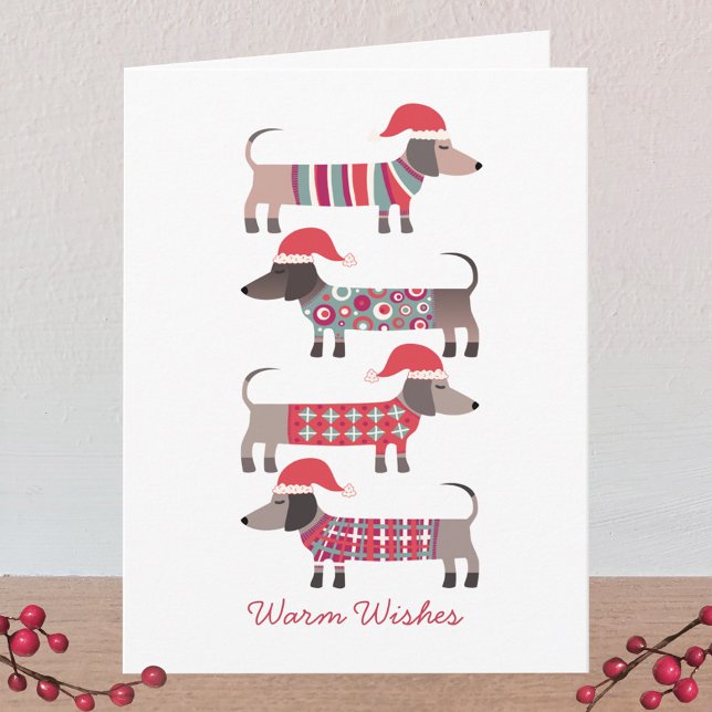 Perros de Dachshund en Navidades de Santa Hats (Dachshund Dogs in Santa Hats fun personalized greetings card for Christmas or the Winter Holidays)