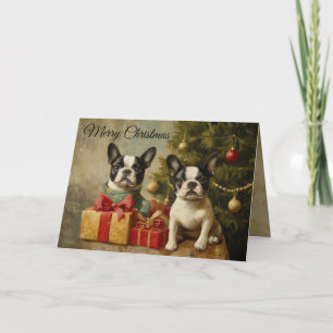Perros de época Boston Terriers Feliz Navidad