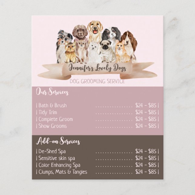 Perros de folleto rosa ofrece servicio de aseo (Frente)