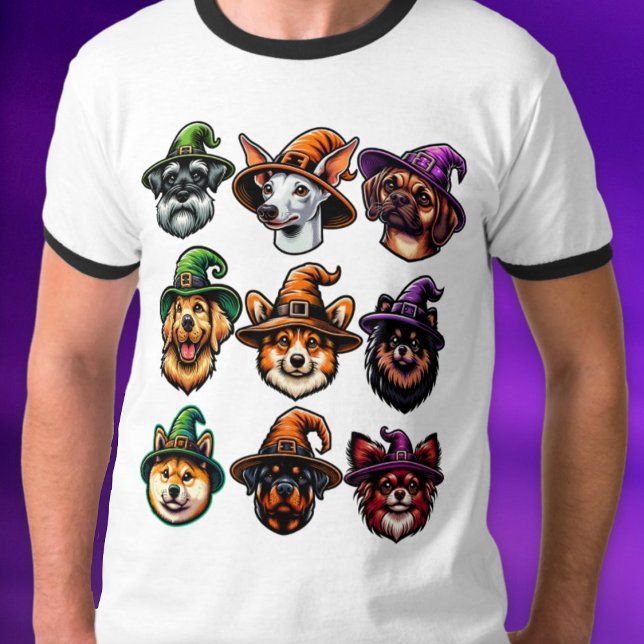 Perros de Halloween con camiseta de Gorras de bruj (Halloween Dogs Wearing Witch Hats Shirt)