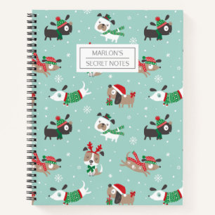 Perros de navidades cortos en cuaderno azul claro