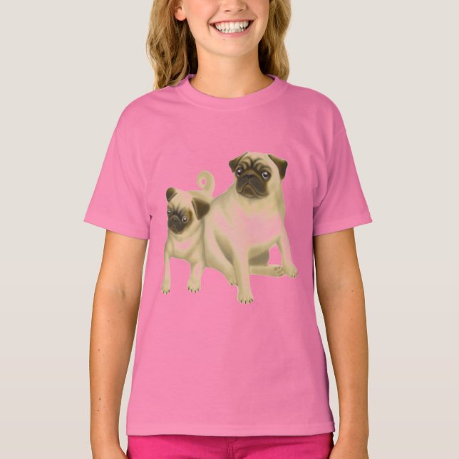 Perros de Pug Chicas muñeca bebé camiseta (Anverso)
