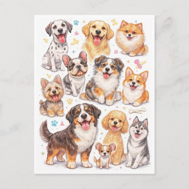 Perros divertidos. Tarjeta postal (Anverso)