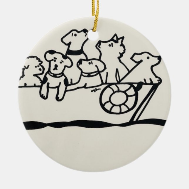 "Perros en bote" Ornamento de Willowcatdesign (Frente)