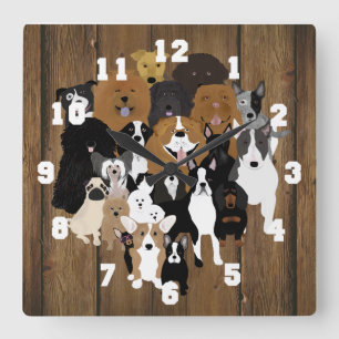Perros, gato, reloj de pared de pollo