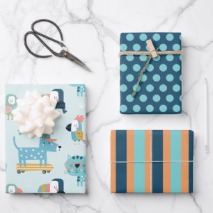 Perros Gatos Aves Envoltura Papel Set