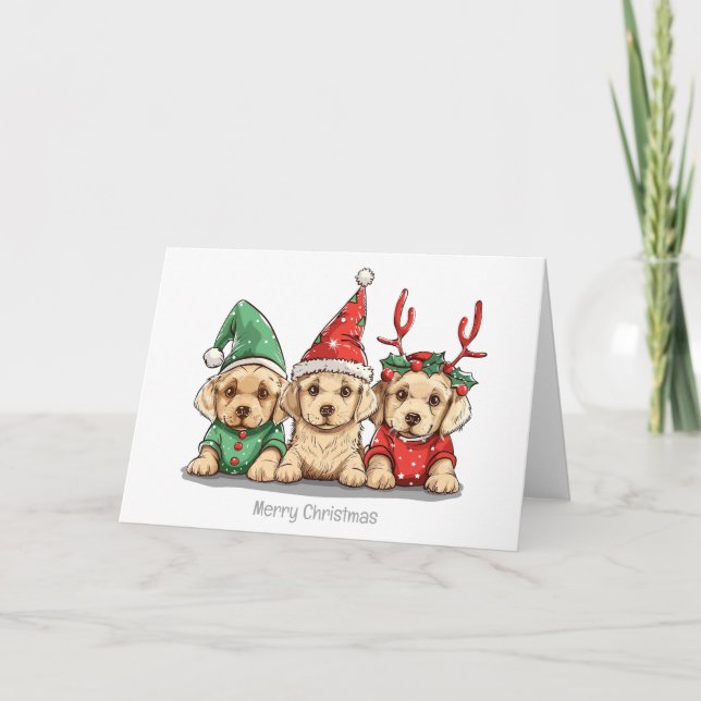 Perros labradores retriever amarillos de Navidad (Anverso)