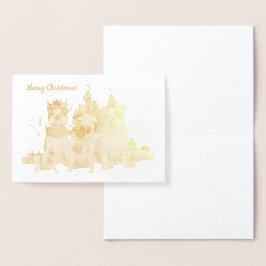 Perros Navidades dorados por postal de árbol